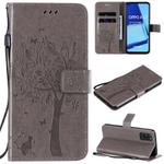 For Oppo A52 / A72 / A92 Tree & Cat Embossed Pattern Horizontal Flip Leather Case with Holder & Card Slots & Wallet & Lanyard(Grey)