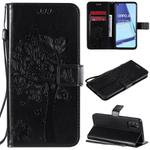 For Oppo A52 / A72 / A92 Tree & Cat Embossed Pattern Horizontal Flip Leather Case with Holder & Card Slots & Wallet & Lanyard(Black)