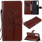 For Oppo Reno3 5G/ Find X2 Lite Tree & Cat Embossed Pattern Horizontal Flip Leather Case with Holder & Card Slots & Wallet & Lanyard(Coffee)