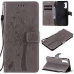 For Oppo Reno3 5G/ Find X2 Lite Tree & Cat Embossed Pattern Horizontal Flip Leather Case with Holder & Card Slots & Wallet & Lanyard(Grey)
