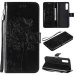 For Oppo Reno3 Pro 4G Tree & Cat Embossed Pattern Horizontal Flip Leather Case with Holder & Card Slots & Wallet & Lanyard(Black)