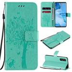 For Oppo Reno3 Pro 5G / Find X2 Neo Tree & Cat Embossed Pattern Horizontal Flip Leather Case with Holder & Card Slots & Wallet & Lanyard(Green)