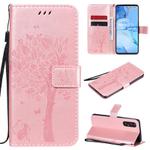 For Oppo Reno3 Pro 5G / Find X2 Neo Tree & Cat Embossed Pattern Horizontal Flip Leather Case with Holder & Card Slots & Wallet & Lanyard(Rose Gold)