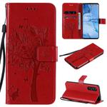 For Oppo Reno3 Pro 5G / Find X2 Neo Tree & Cat Embossed Pattern Horizontal Flip Leather Case with Holder & Card Slots & Wallet & Lanyard(Red)