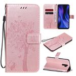 For Xiaomi Redmi 9 Tree & Cat Embossed Pattern Horizontal Flip Leather Case with Holder & Card Slots & Wallet & Lanyard(Rose Gold)