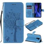 For Xiaomi Redmi 9 Tree & Cat Embossed Pattern Horizontal Flip Leather Case with Holder & Card Slots & Wallet & Lanyard(Blue)