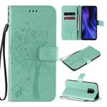 For Xiaomi Redmi 10X 5G / 10X Pro 5G Tree & Cat Embossed Pattern Horizontal Flip Leather Case with Holder & Card Slots & Wallet & Lanyard(Green)