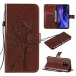 For Xiaomi Redmi 10X 5G / 10X Pro 5G Tree & Cat Embossed Pattern Horizontal Flip Leather Case with Holder & Card Slots & Wallet & Lanyard(Coffee)