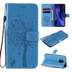 For Xiaomi Redmi 10X 5G / 10X Pro 5G Tree & Cat Embossed Pattern Horizontal Flip Leather Case with Holder & Card Slots & Wallet & Lanyard(Blue)