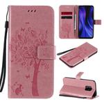 For Xiaomi Redmi 10X 5G / 10X Pro 5G Tree & Cat Embossed Pattern Horizontal Flip Leather Case with Holder & Card Slots & Wallet & Lanyard(Pink)