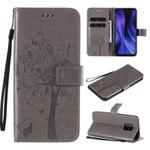 For Xiaomi Redmi 10X 5G / 10X Pro 5G Tree & Cat Embossed Pattern Horizontal Flip Leather Case with Holder & Card Slots & Wallet & Lanyard(Grey)