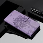 For Xiaomi Mi 10 Lite / Mi 10 Lite 5G Tree & Cat Embossed Pattern Horizontal Flip Leather Case with Holder & Card Slots & Wallet & Lanyard(Light Purple)