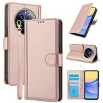 For Realme 12+ / Narzo 70 Global Skin Feel Pure Color Card Slots Leather Phone Case with Dual Lanyard(Rose Gold)