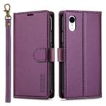 For iPhone XR LC.IMEEKE L2 Series Detachable Magsafe PU Phone Case with Lanyard(Purple)