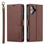 For iPhone 16 Plus LC.IMEEKE L2 Series Detachable Magsafe PU Phone Case with Lanyard(Brown)