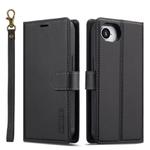 For iPhone 16e LC.IMEEKE L2 Series Detachable Magsafe PU Phone Case with Lanyard(Black)