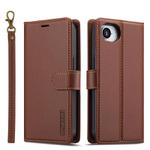 For iPhone 16e LC.IMEEKE L2 Series Detachable Magsafe PU Phone Case with Lanyard(Brown)