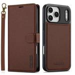 For iPhone 17 Pro LC.IMEEKE L2 Series Detachable Magsafe PU Phone Case with Lanyard(Brown)