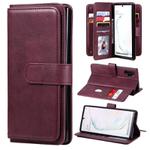 For Samsung Galaxy Note10+ Multifunctional Magnetic Copper Buckle Horizontal Flip Solid Color Leather Case with 10 Card Slots & Wallet & Holder & Photo Frame(Wine Red)