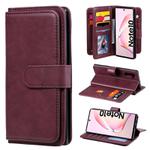 For Samsung Galaxy Note10 Multifunctional Magnetic Copper Buckle Horizontal Flip Solid Color Leather Case with 10 Card Slots & Wallet & Holder & Photo Frame(Wine Red)