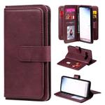 For Samsung Galaxy S10 Multifunctional Magnetic Copper Buckle Horizontal Flip Solid Color Leather Case with 10 Card Slots & Wallet & Holder & Photo Frame(Wine Red)