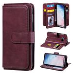For Samsung Galaxy S10e Multifunctional Magnetic Copper Buckle Horizontal Flip Solid Color Leather Case with 10 Card Slots & Wallet & Holder & Photo Frame(Wine Red)