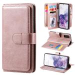 For Samsung Galaxy S20 5G Multifunctional Magnetic Copper Buckle Horizontal Flip Solid Color Leather Case with 10 Card Slots & Wallet & Holder & Photo Frame(Rose Gold)