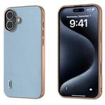 For iPhone 16 Plus ABEEL Genuine Leather Mino Series Nano Plating Phone Case(Blue)