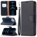 For iPhone 12 Pro Max Litchi Texture Pure Color Horizontal Flip Leather Case with Holder & Card Slots & Wallet & Lanyard(Black)