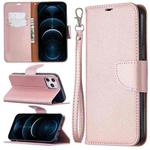 For iPhone 12 Pro Max Litchi Texture Pure Color Horizontal Flip Leather Case with Holder & Card Slots & Wallet & Lanyard(Rose Gold)