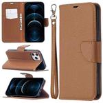For iPhone 12 Pro Max Litchi Texture Pure Color Horizontal Flip Leather Case with Holder & Card Slots & Wallet & Lanyard(Brown)