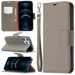 For iPhone 12 Pro Max Litchi Texture Pure Color Horizontal Flip Leather Case with Holder & Card Slots & Wallet & Lanyard(Grey)