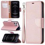 For iPhone 12 / 12 Pro Litchi Texture Pure Color Horizontal Flip Leather Case with Holder & Card Slots & Wallet & Lanyard(Rose Gold)