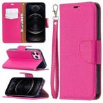 For iPhone 12 / 12 Pro Litchi Texture Pure Color Horizontal Flip Leather Case with Holder & Card Slots & Wallet & Lanyard(Rose Red)