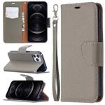 For iPhone 12 / 12 Pro Litchi Texture Pure Color Horizontal Flip Leather Case with Holder & Card Slots & Wallet & Lanyard(Grey)