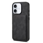 For iPhone 16 Denior D08 PU Single Card Slot Holder Phone Case(Black)