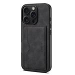 For iPhone 16 Pro Denior D08 PU Single Card Slot Holder Phone Case(Black)