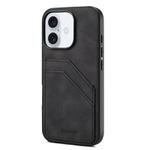 For iPhone 16 Denior D09 PU Dual Card Slot Back Cover Phone Case(Black)