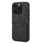 For iPhone 16 Pro Denior D09 PU Dual Card Slot Back Cover Phone Case(Black)