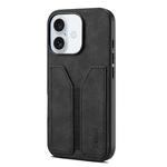 For iPhone 16 Plus Denior D07 DV Elastic Card Slot PU Back Cover Phone Case(Black)