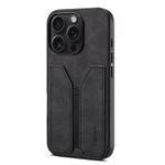 For iPhone 16 Pro Denior D07 DV Elastic Card Slot PU Back Cover Phone Case(Black)