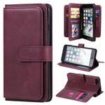 For iPhone 8 Plus & 7 Plus Multifunctional Magnetic Copper Buckle Horizontal Flip Solid Color Leather Case with 10 Card Slots & Wallet & Holder & Photo Frame(Wine Red)