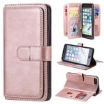 For iPhone 8 Plus & 7 Plus Multifunctional Magnetic Copper Buckle Horizontal Flip Solid Color Leather Case with 10 Card Slots & Wallet & Holder & Photo Frame(Rose Gold)