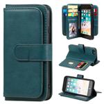 For iPhone 8 & 7 Multifunctional Magnetic Copper Buckle Horizontal Flip Solid Color Leather Case with 10 Card Slots & Wallet & Holder & Photo Frame(Dark Green)