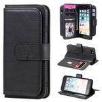 For iPhone 8 & 7 Multifunctional Magnetic Copper Buckle Horizontal Flip Solid Color Leather Case with 10 Card Slots & Wallet & Holder & Photo Frame(Black)