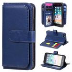 For iPhone 8 & 7 Multifunctional Magnetic Copper Buckle Horizontal Flip Solid Color Leather Case with 10 Card Slots & Wallet & Holder & Photo Frame(Dark Blue)