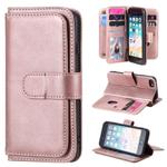 For iPhone 8 & 7 Multifunctional Magnetic Copper Buckle Horizontal Flip Solid Color Leather Case with 10 Card Slots & Wallet & Holder & Photo Frame(Rose Gold)