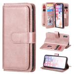 For iPhone XS / X Multifunctional Magnetic Copper Buckle Horizontal Flip Solid Color Leather Case with 10 Card Slots & Wallet & Holder & Photo Frame(Rose Gold)