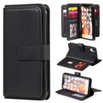 For iPhone XR Multifunctional Magnetic Copper Buckle Horizontal Flip Solid Color Leather Case with 10 Card Slots & Wallet & Holder & Photo Frame(Black)