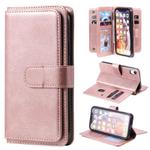 For iPhone XR Multifunctional Magnetic Copper Buckle Horizontal Flip Solid Color Leather Case with 10 Card Slots & Wallet & Holder & Photo Frame(Rose Gold)
